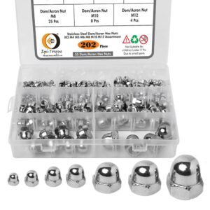 202 Pcs Stainless Steel Serrated Metric Acorn Cap Nuts Hex Dome Cap Assortment Kit, 7 Sizes - M3 M4 M5 M6 M8 M10 M12