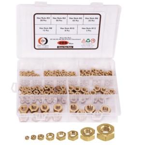208 Pcs Brass Hexogonal Nuts 7 Sizes M3-M12 Assortment Pack