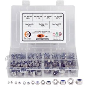 211 Pcs Stainless Steel Metric Nylon Insert Lock Nut 7 Sizes M3 - M12 Assortment Pack