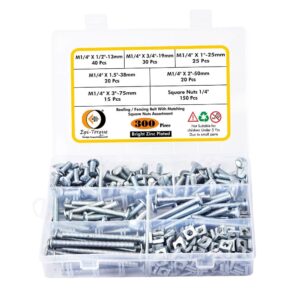 300 Pcs Bright Zinc Plated Slotted Minus Head Full Thread Roofing / Fencing Bolts With Matching Square Nuts Assortment Pack