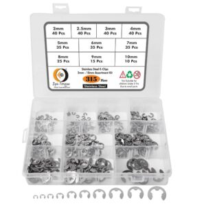 315-Pcs [10-Size] E-Clip 2mm-10mm Circlip External Retaining Ring Assortment Set - 304 Stainless Steel