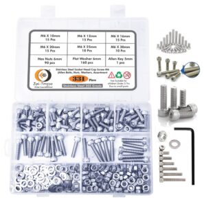 331 Pcs Stainless Steel M6 Dia Socket Head Allen Bolts With Matching Accessories Assortment Pack