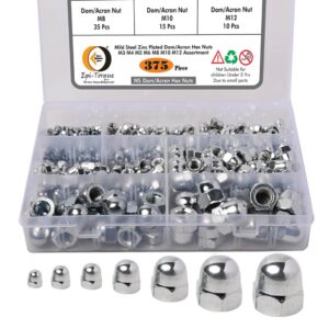 375 Pcs Zinc Plated Metric Acorn Cap Nuts Hex Dome Cap Assortment Kit, 7 Sizes - M3 M4 M5 M6 M8 M10 M12