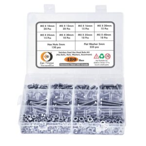480 Pcs Stainless Steel M5 Dia Hex Head Bolts With Matching Accessories Assortment Pack