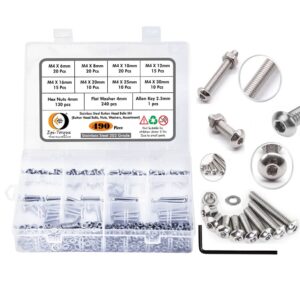 490 Pcs Stainless Steel M4 Dia Socket Button Head Bolts With Matching Accessories Assortment Pack