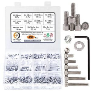 491 Pcs Stainless Steel M4 Dia Socket Head Allen Bolts With Matching Accessories Assortment Pack
