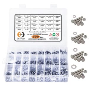 500 Pcs Stainless Steel M3 M4 M5 M6 Dia Hex Head Bolts With Matching Accessories Assortment Pack