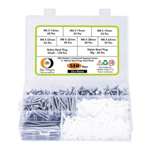 510 Pcs PAN Slotted Head Zinc Plated Screws Different sizes With Matching Rawl Plugs Assortment Pack