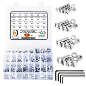 514 Pcs Stainless Steel M3 M4 M5 M6 Dia Socket Head Allen Bolts With Matching Accessories Assortment Pack