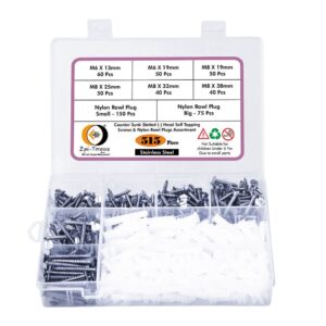 515 Pcs Stainless Steel CSK Slotted Head Screws Different sizes With Matching Rawl Plugs Assortment Pack