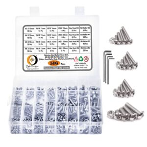 516 Pcs Stainless Steel M3 M4 M5 M6 Dia Socket Button  Head Bolts With Matching Accessories Assortment Pack
