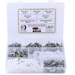 525 Pcs CSK Phillip Plus Head Zinc Plated Screws Different sizes With Matching Rawl Plugs Assortment Pack
