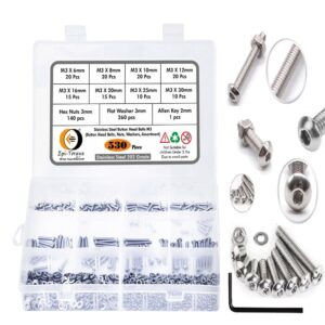 530 Pcs Stainless Steel M3 Dia Socket Button Head Bolts With Matching Accessories Assortment Pack