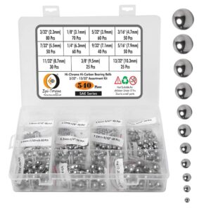 540 Pcs 11 Size 3/32''-13/32'' SAE Precision Chrome Steel Assorted Loose Bicycle Bearing Ball Assortment Kit (SAE)