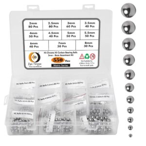 550 Pcs 11 Size 2-8MM Metric Precision Chrome Steel Assorted Loose Bicycle Bearing Ball Assortment Kit (Metric)