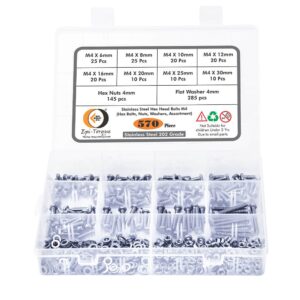 570 Pcs Stainless Steel M4 Dia Hex Head Bolts With Matching Accessories Assortment Pack