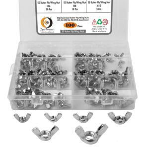 100 Pcs 7 Sizes Butterfly Wing Nuts Assortment Kit, M3 M4 M5 M6 M8 M10 Sizes Stainless Steel Wing Nuts Fasteners