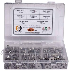 370 Pcs Stainless Steel M6 Dia Hex Head Bolts With Matching Accessories Assortment Pack