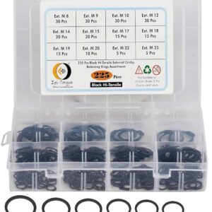 225 Pcs Hi Tensile External Circlip 12 Sizes 8-25mm Assortment Pack