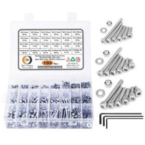 793 Pcs Stainless Steel M3 M4 M5 Dia Socket Head Allen Bolts With Matching Accessories Assortment Pack