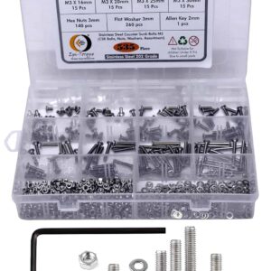 535 Pcs Stainless Steel M3 Dia Socket CSK Flat Head Bolts With Matching Accessories Assortment Pack