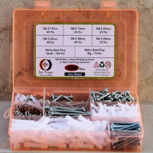430 Pcs PAN Phillip Plus Head Zinc Plated Screws Different sizes With Matching Rawl Plugs Assortment Pack