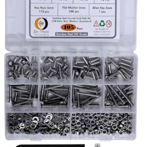 405 Pcs Stainless Steel M5 Dia Socket CSK Flat Head Bolts With Matching Accessories Assortment Pack