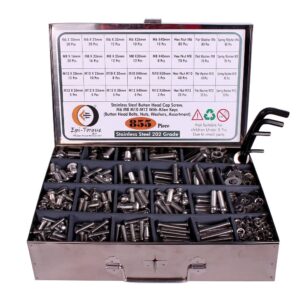 855 Pcs Stainless Steel M6 M8 M10 M12 Dia Socket Button  Head Bolts With Matching Accessories Assortment Pack